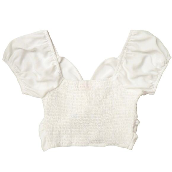 Wishful Thinking Womens Pullover Puff Sleeve Crop Top, Sweetheart White S NWOT - Picture 2 of 11